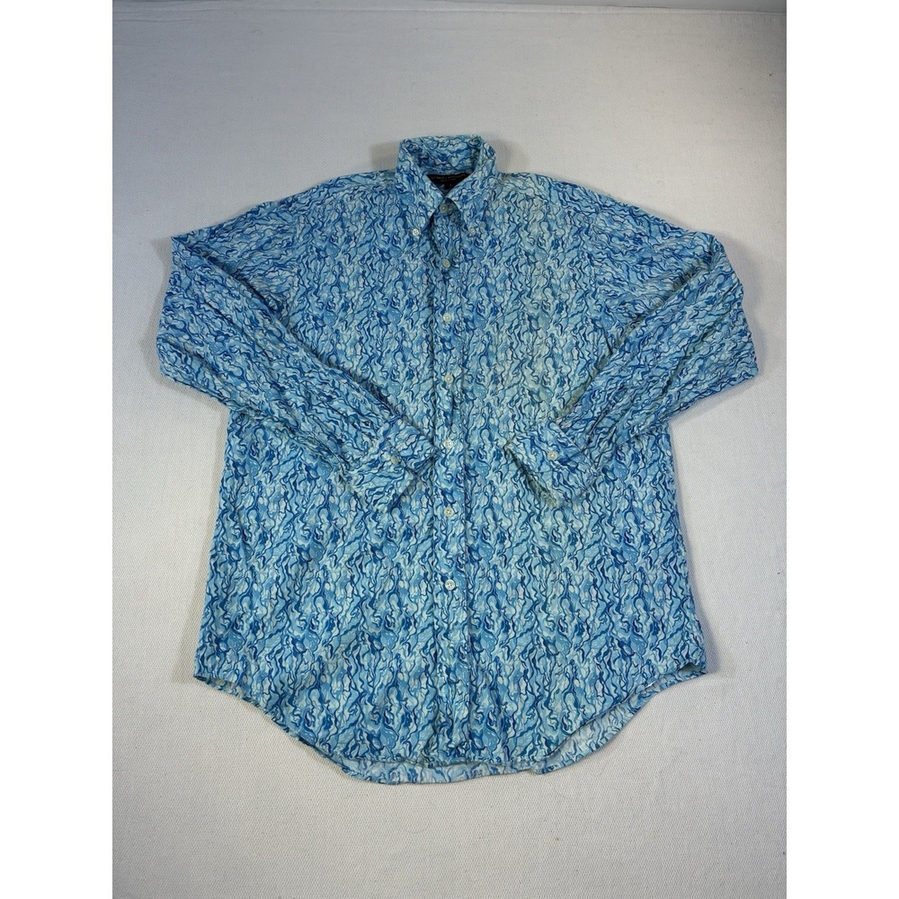 McNairy Brothers New York Shirt Mens Small Blue Abstract Wave‎ Button Down S